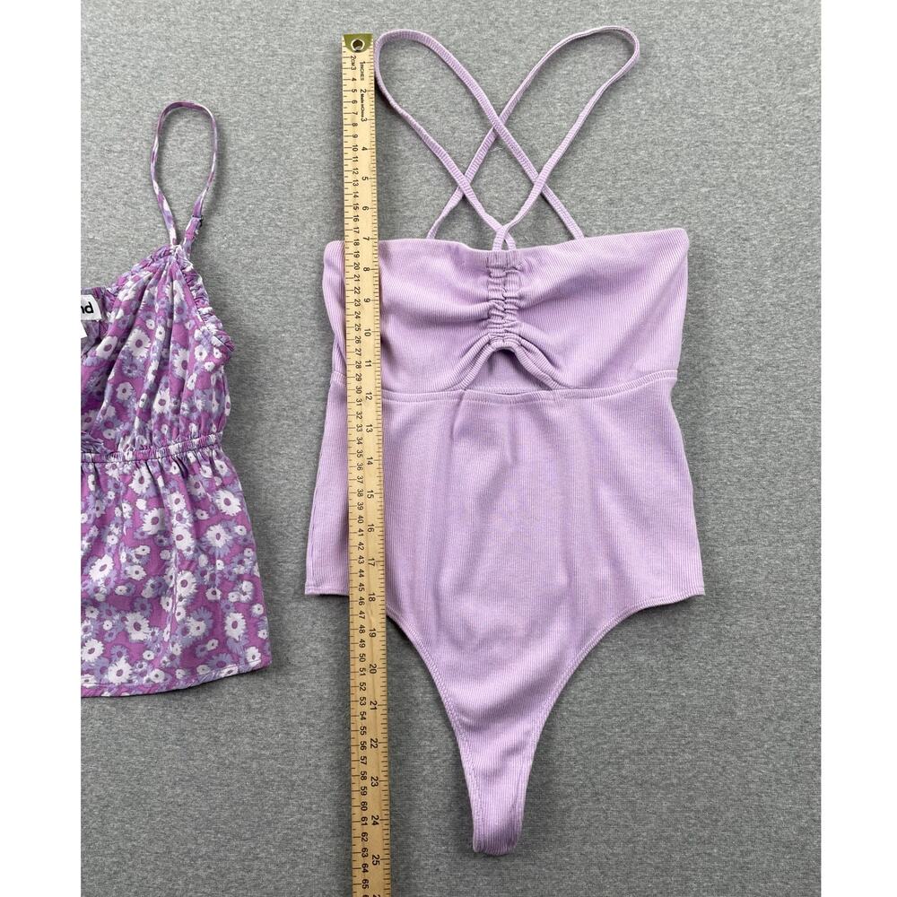 Lot of 2 Nordstrom Tank Tops XS Purple Floral Babydoll & Rib Knit Bodysuit - Picture 12 of 16